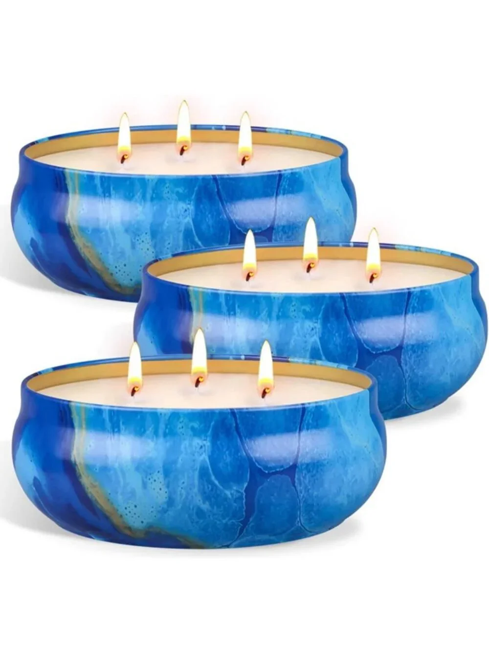 Large Citronella Candles Set - 3 Wick Soy Wax Lemongrass, 240hrs Burn Time